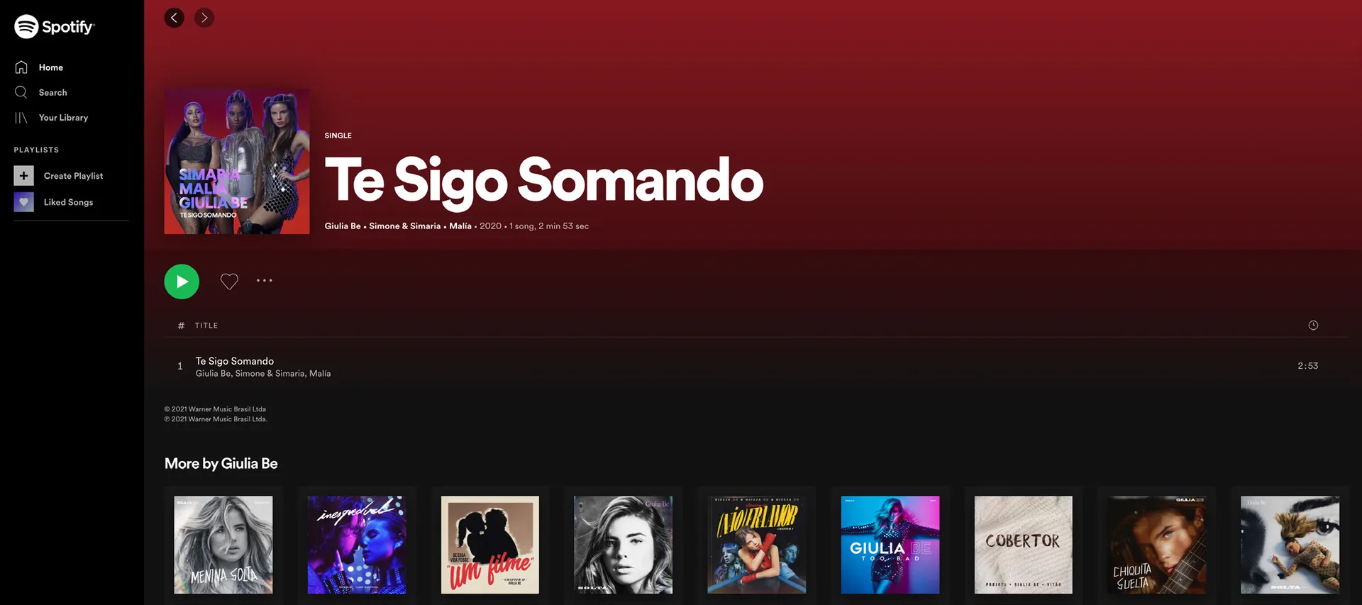 “Te Sigo Somando” no Spotify, no computador e no celular